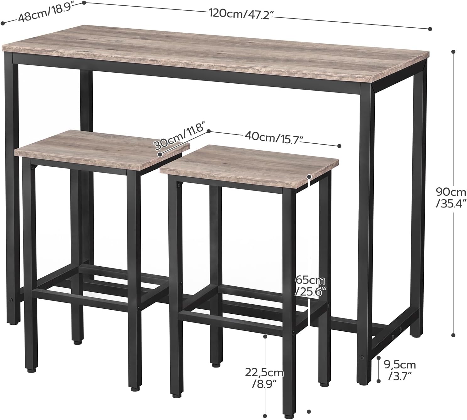 HOOBRO Bar Table and Chairs Set, 47.2” Rectangular Pub Table with 2 Stools for Small Space, 3-Piece Breakfast stools Set, Sturdy Metal Frame
