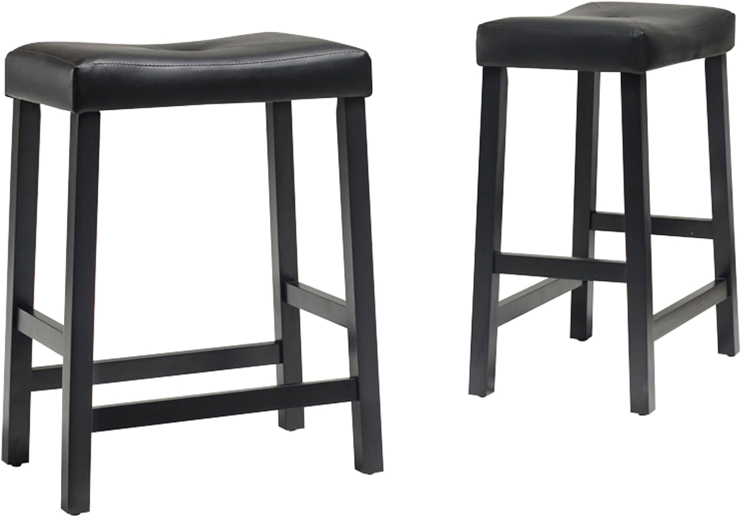 Crosley Furniture Upholstered Saddle Seat Counter Height Bar Stools Set of 2, Black, 24-inch