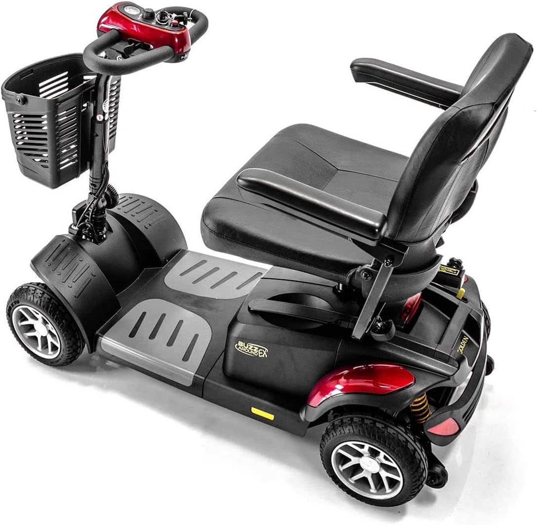 BUZZAROUND EX Extreme 4-Wheel Heavy Duty Long Range Travel Scooter, Red, 18-Inch Seat