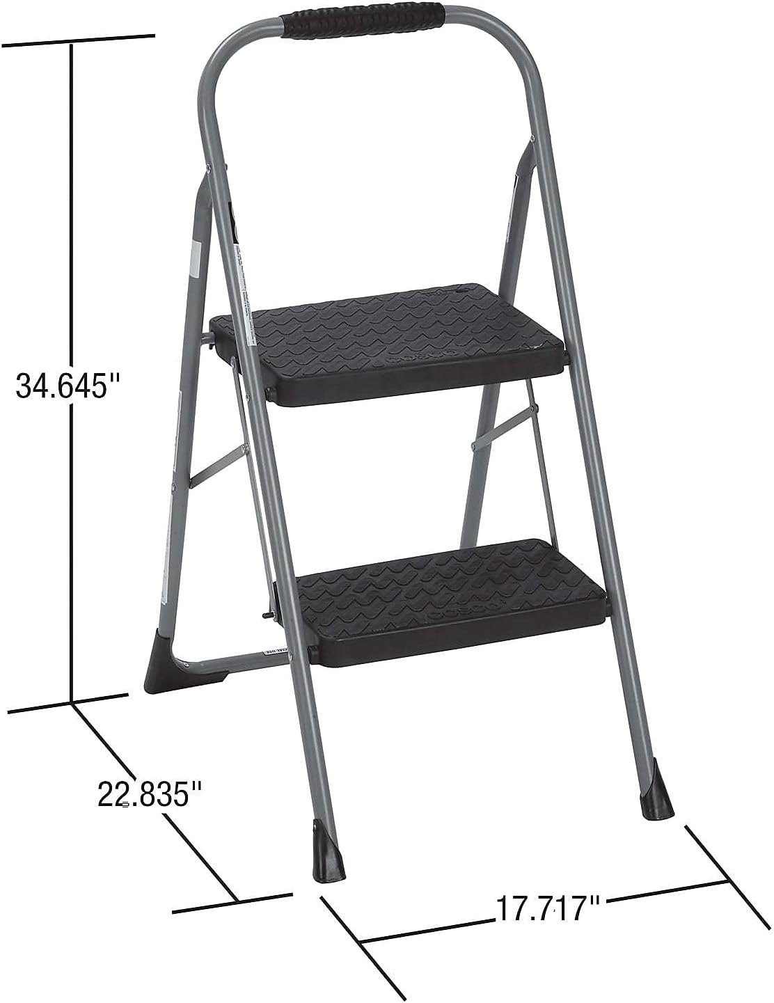 Cosco 11308PBL1E 2-Step Big Step Folding Stool, 200lb, 22-Inch Spread, Black/Gray