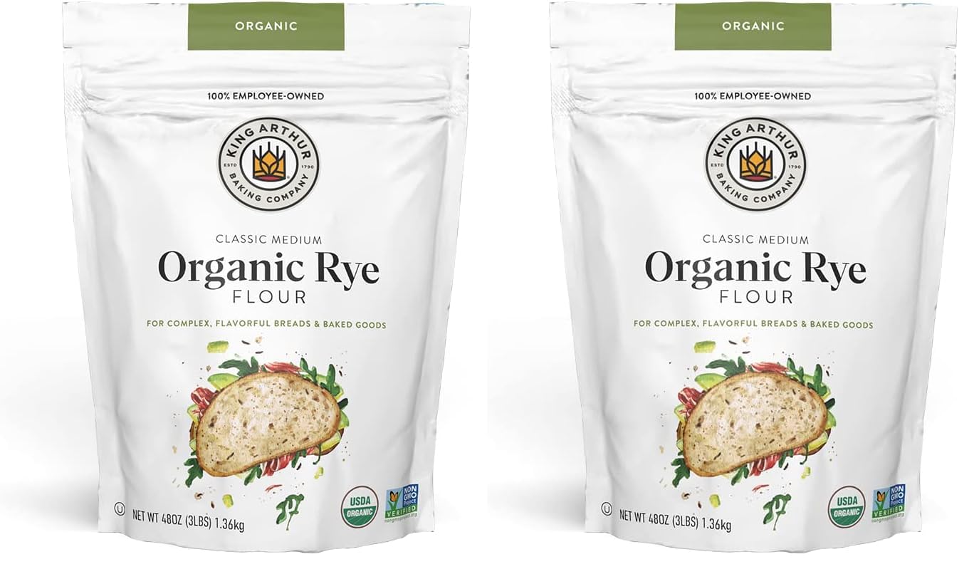 King Arthur Organic Medium Rye Flour - 3 lbs for Complex Flavorful Breads & Baked Goods - 100% US Grown & Milled - Non-GMO Project Verified - Robust