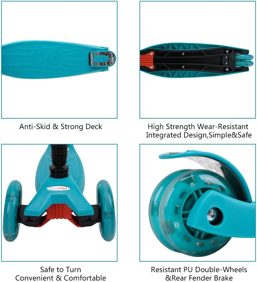 ChromeWheels Foldable Scooters for Kids, Deluxe Kick Scooter 4 Adjustable Height 132lbs Weight Limit 3 Wheel, Lean to Steer LED Light Up Wheels