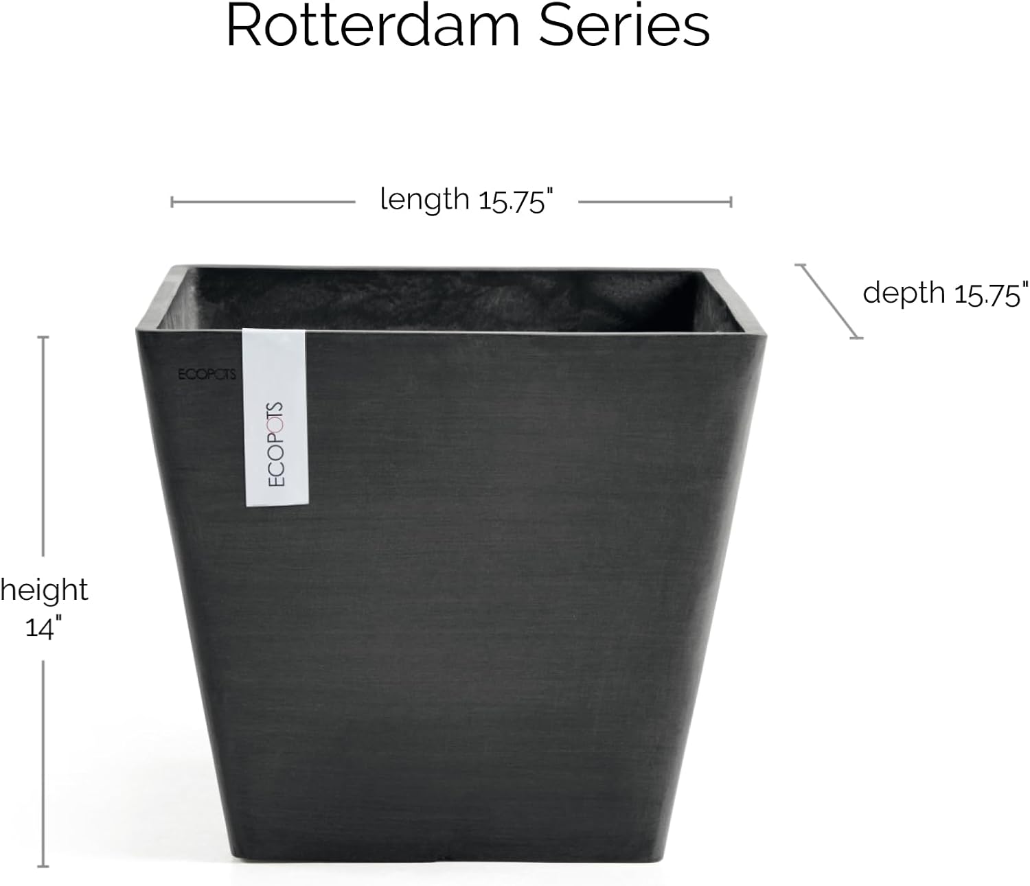Ecopots Rotterdam Square Flower Planter, White Grey, 8" | Modern Style, Durable Recycled-Based Composite Construction, Weather and UV-Resistant, for Indoor/Outdoor Use