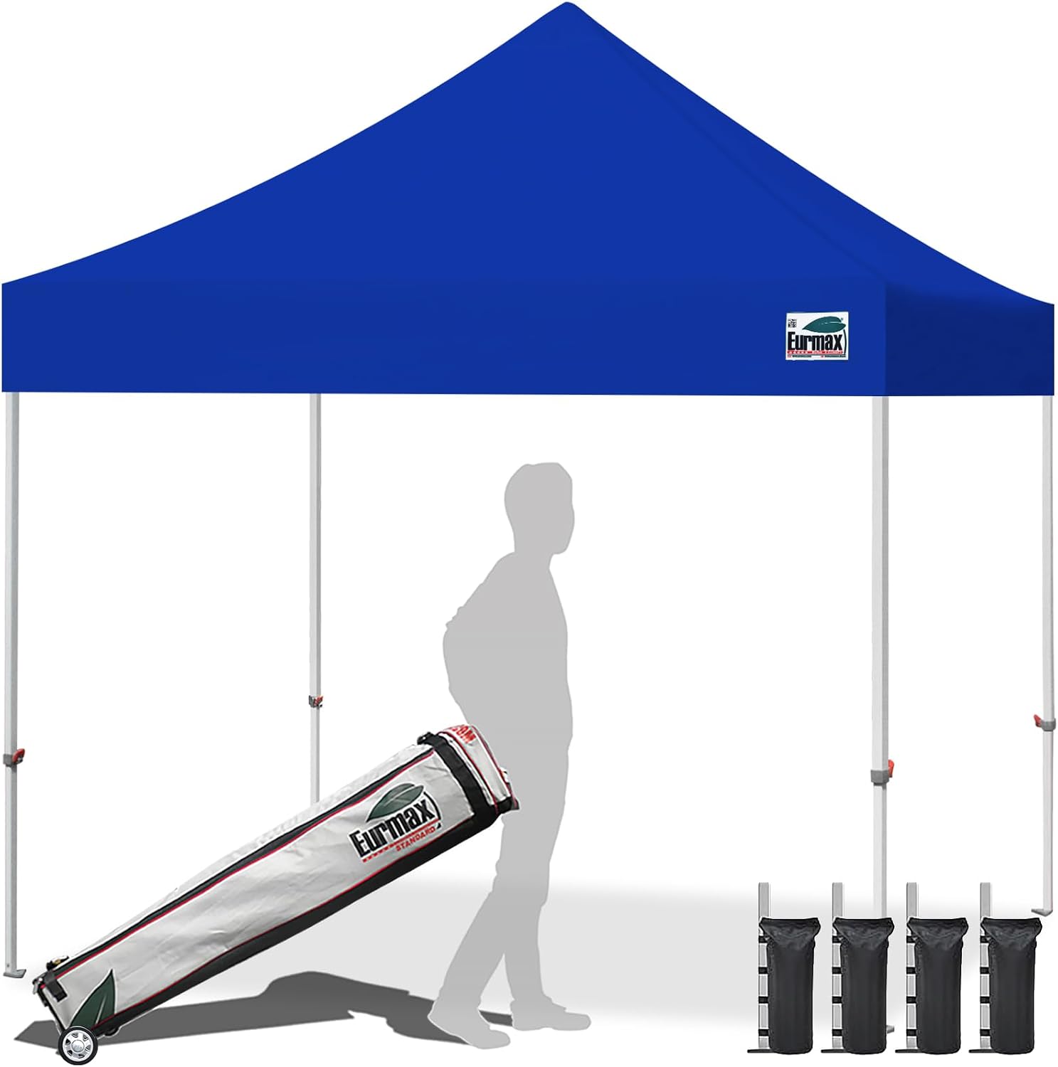 Eurmax USA 10x10ft Pop Up Canopy,Commercial Instant Tent for Outdoor Events,Patented No-Tip Rolling Storage Bag with 4 Sandbags,UV & Water Resistant,Heavy Duty Portable Shelter Gazebo,Black