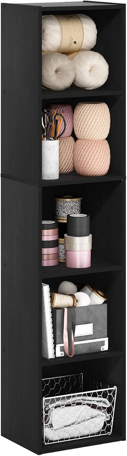 Furinno PASIR Book Shelf, 5-Tier Modern Bookshelf, Open Shelves Bookcase, 9 x 12 x 52, for Living Room, Bedroom, Home Office, Plain White