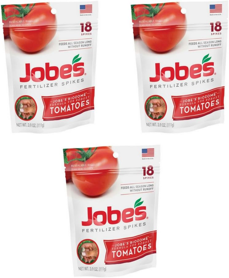 Jobe’s Tomato Fertilizer Spikes, 6-18-6 Time Release Fertilizer for All Tomato Plants, 18 Spikes per Resealable Waterproof Pouch - (3 Pouch)