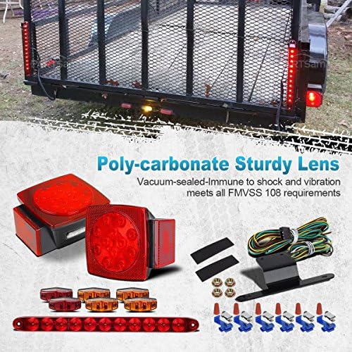 Partsam Submersible Under 80" LED Trailer Light Kit, Square Stop Turn Tail RV Truck Lights w/Wire &Bracket, Red/Amber Side Fender Marker Lamps