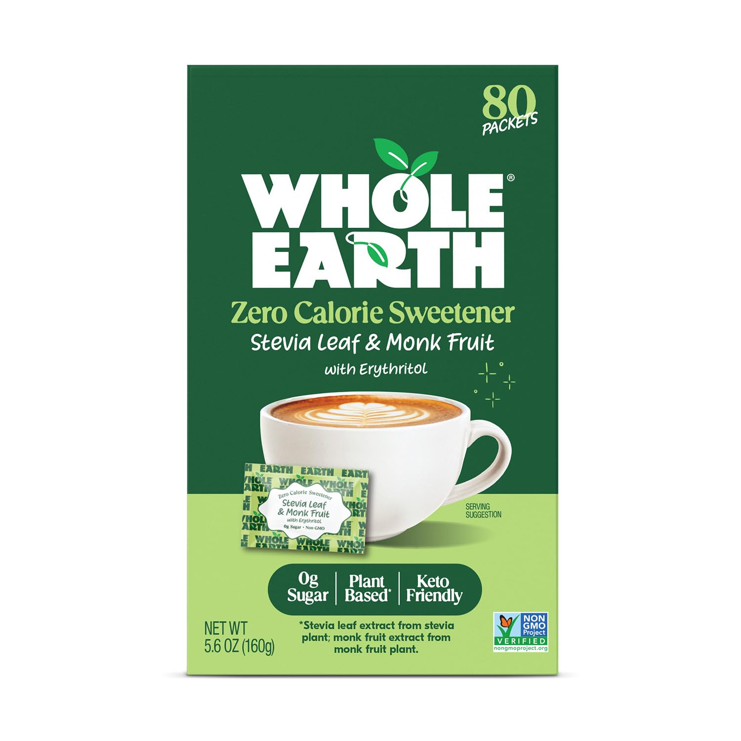 Whole Earth Sweetener Co. NATURE SWEET Stevia & Monk Fruit Sweetener, Erythritol Sweetener, Sweet Leaf Stevia Packets, Sugar Substitute, Natural Sweetener, 80 Count
