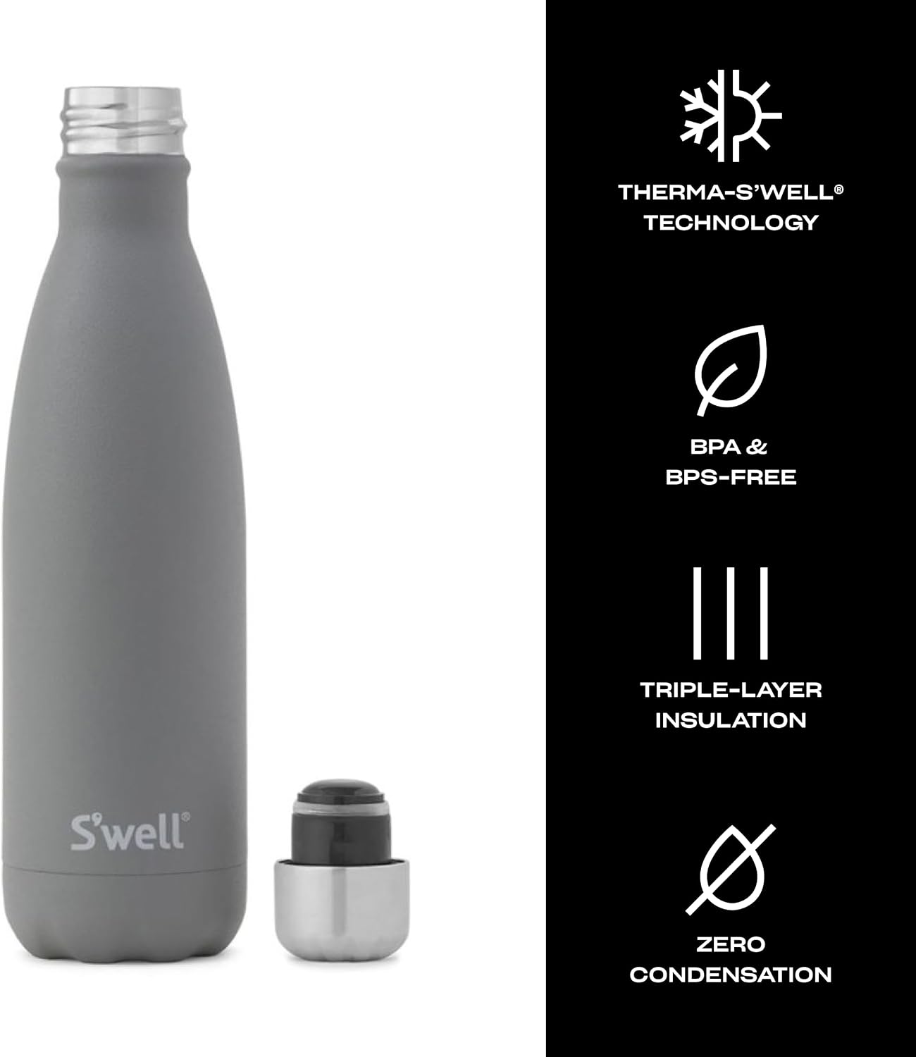 S'well Stainless Steel Water Bottle, 17oz, Blue Suede, Triple-Layered Vacuum Insulated Containers Keeps Drinks Cold for 36 Hours and Hot for 18, BPA Free, Perfect for On the Go