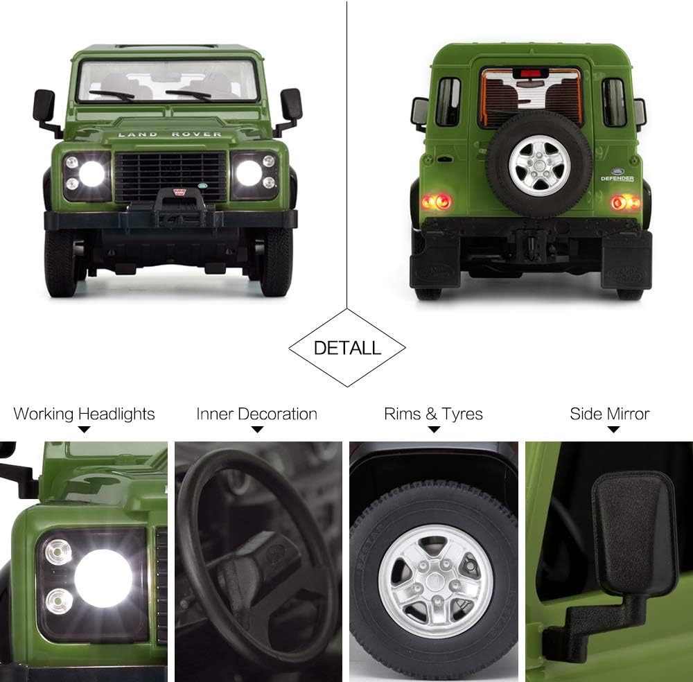 RASTAR Land Rover Defender RC Car, 1/14 Land Rover Remote Control Toy Model Car, Doors Opened by Manual– Green