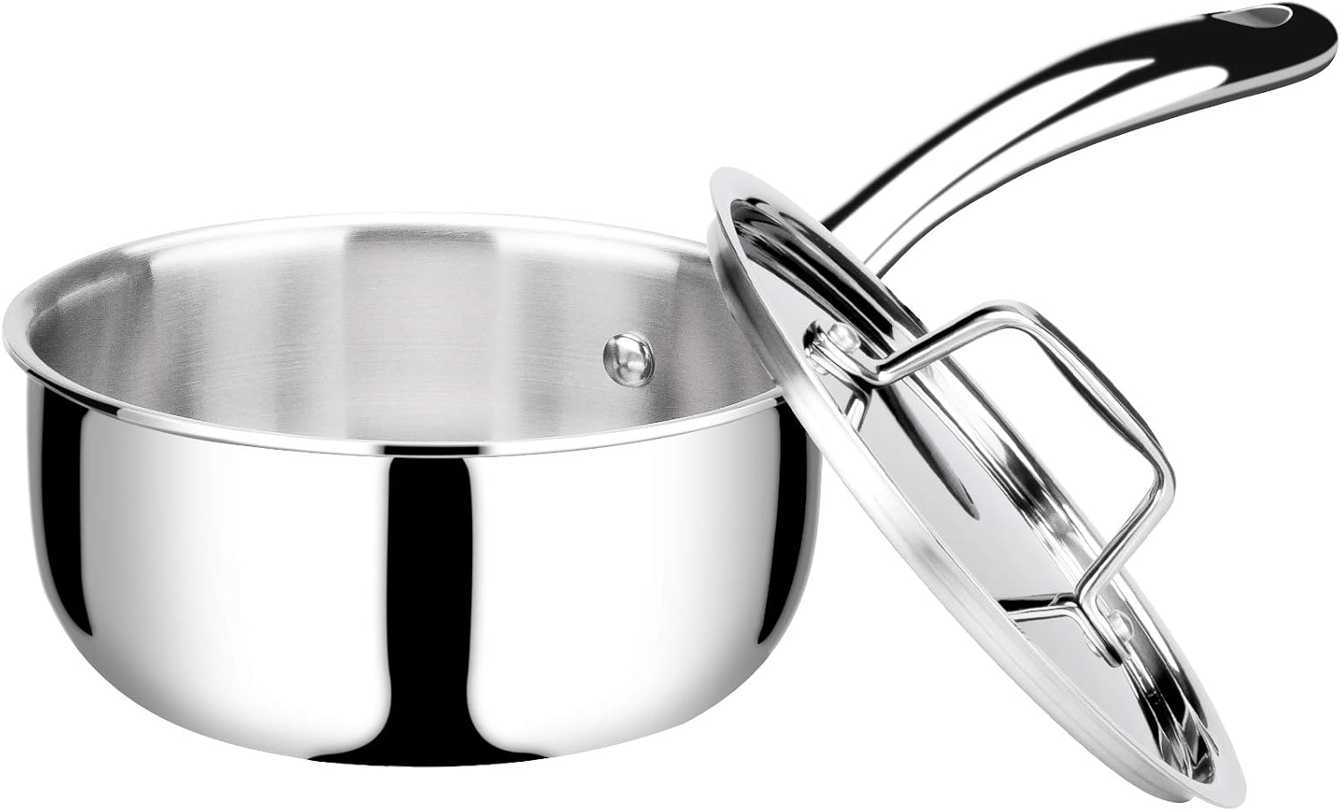 Duxtop Tri-Ply Stainless Steel Saucepan with Lid, 3 Qt Induction Pot | Whole Clad Saucier Pan, Dishwasher and Oven Safe, Stay-Cool Handle