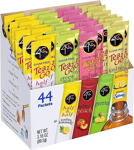 4C Powder Drink Mix Packets, Iced Tea Variety 1 Pack, 44 Count, Singles Stix On the Go, Refreshing Sugar Free Water Flavorings