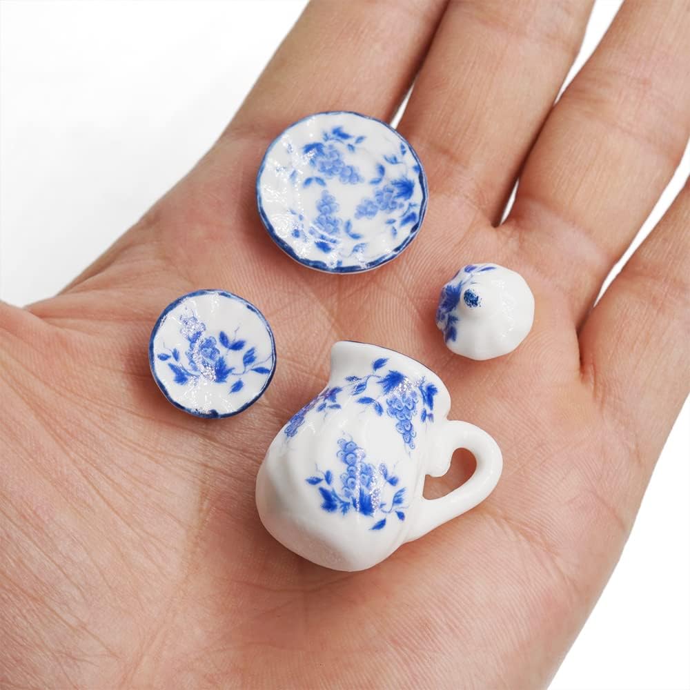 Odoria 1/12 Miniature Porcelain Tea Set 15Pcs Dollhouse Decoration Accessories, Grapes