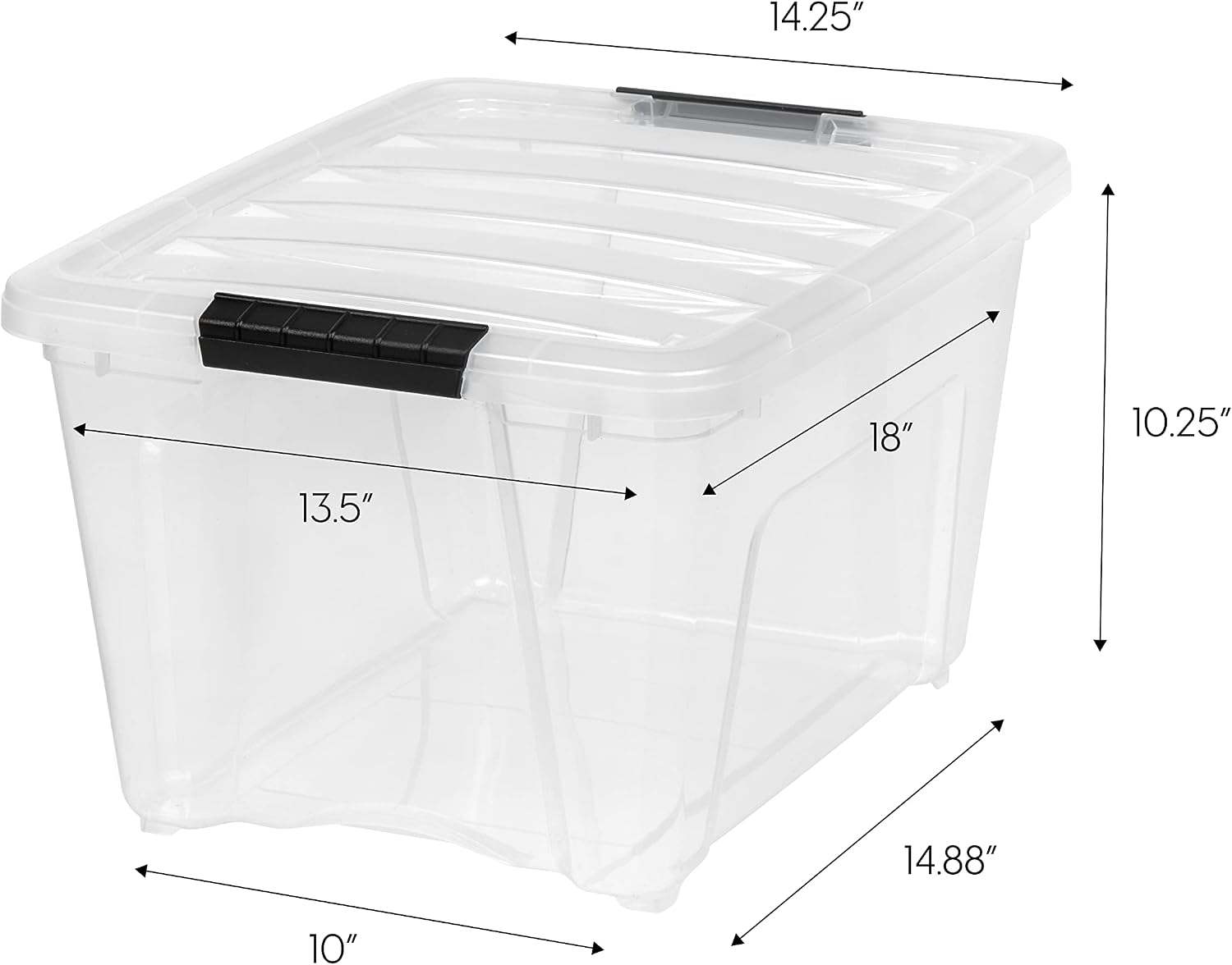IRIS USA 6-Pack 54 Quart Storage Bins with Lids, Clear | Transparent design makes contents easy to find. Perfect for moving, blankets, clothing, and garage storage. Nestable design