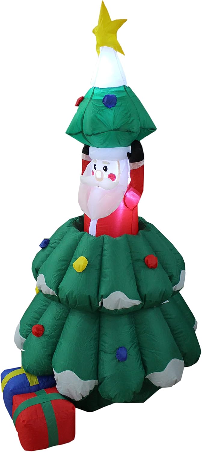5 FT Animated Lighted Christmas Inflatable Santa Claus Rising from Tree | Outdoor Indoor Yard, Built-in LED Lights, Self-Inflating Blower