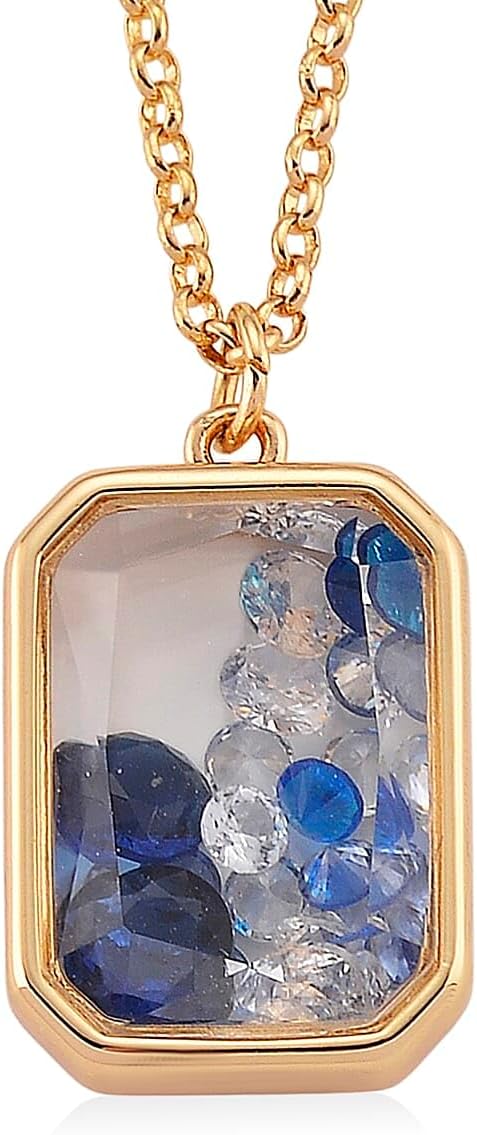 Blue and White Crystal Pendant Necklace in Goldtone 20 Inches