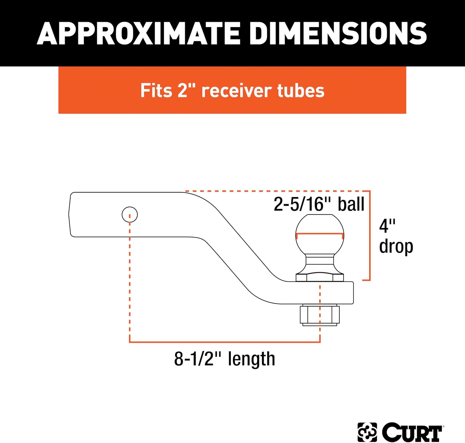 CURT 45332 Trailer Hitch Ball Mount with 2-5/16-Inch Trailer Ball & Hitch Pin, Fits 2-Inch Receiver, 15,000 lbs. GTW, 4-Inch Drop