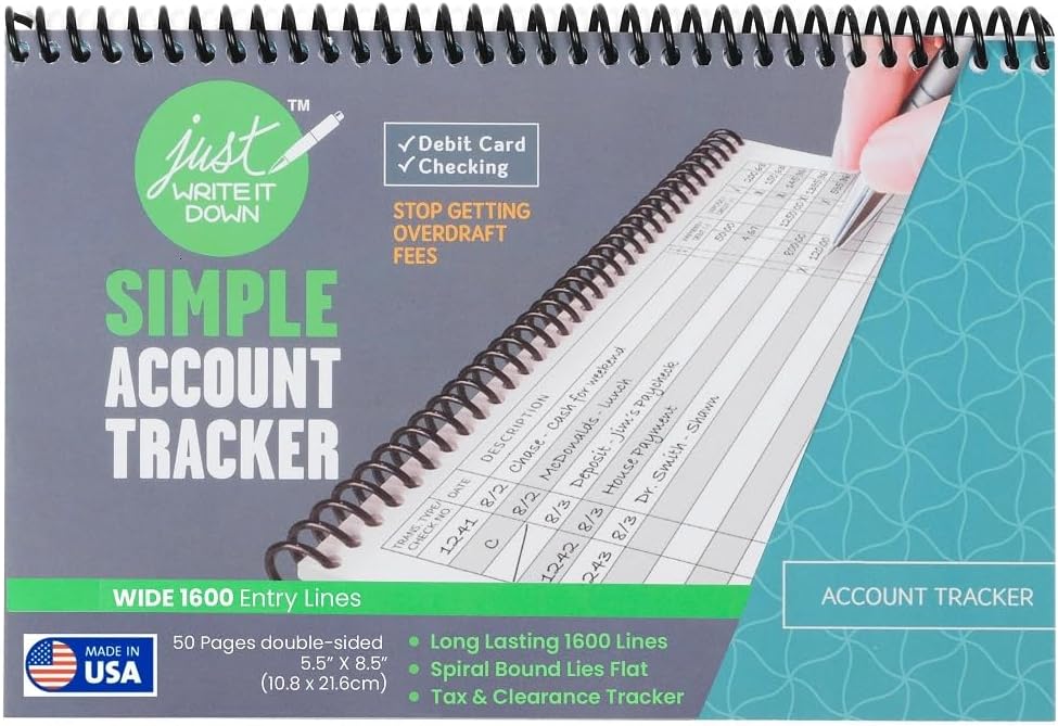The Superior Register - Simple Account Tracker - Big Checkbook Register & Financial Ledger - Debit Card Register - Bank Register - 1 Pack, Teal, Wide Edition