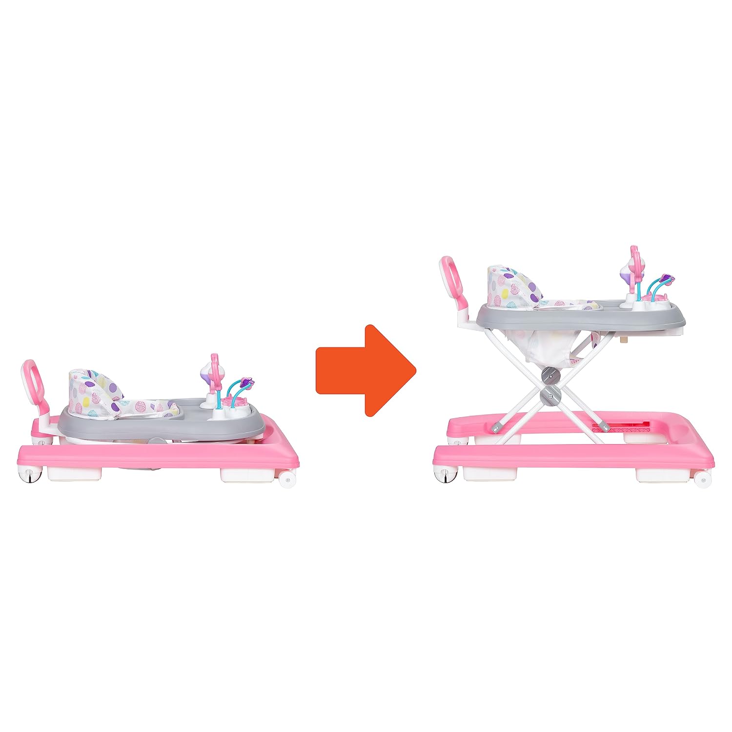 Smart Steps Trend Activity Walker with Removeable Toy Bar, Multi-Directional Front Wheels, Tray, Adjustable Height and Flat Fold Frame for Storage, Ages 6 Months +, Emily Pink