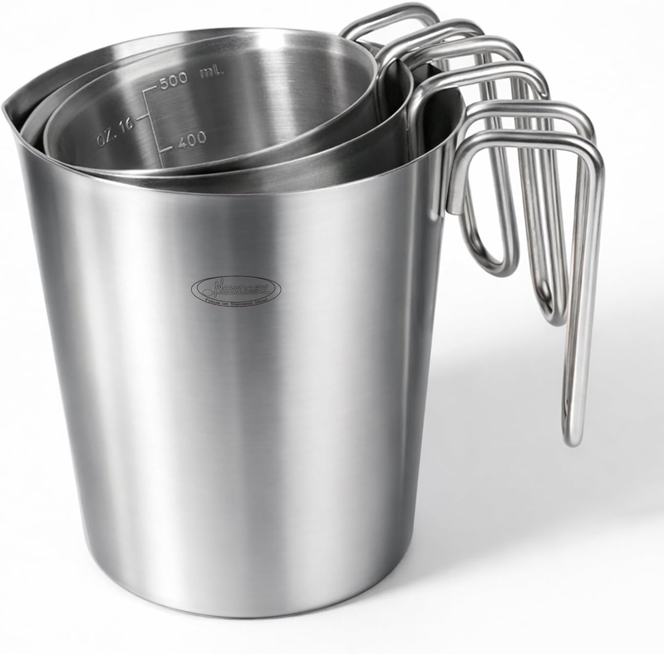 Newness Stainless Steel Measuring Cup, Metal Measuring Cup with Handle (Upgraded, 3 Marking Including Cup/ML/Ounce Scale), 16 Ounces (0.5 Liter, 2 Cup)