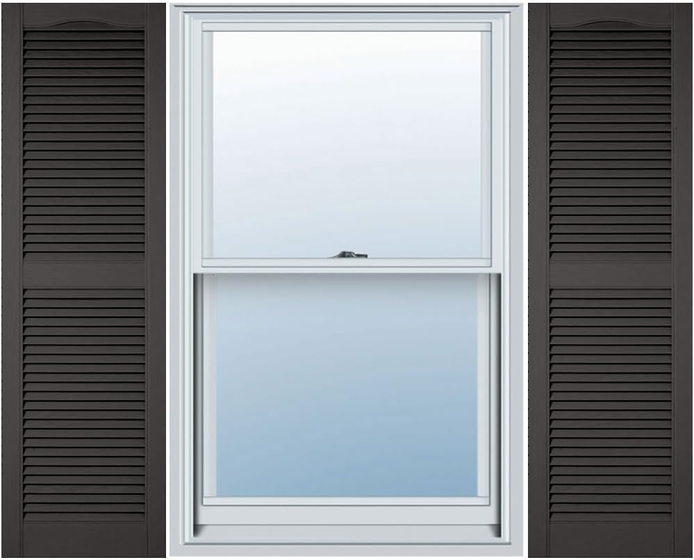Mid America 00011455002 Standard Size Cathedral Top Center Mullion, Open Louver Vinyl Shutter, w/Installation Shutter-Lok's & Matching Screws (Per Pair), 002, 14 1/2"W x 55"H, Black