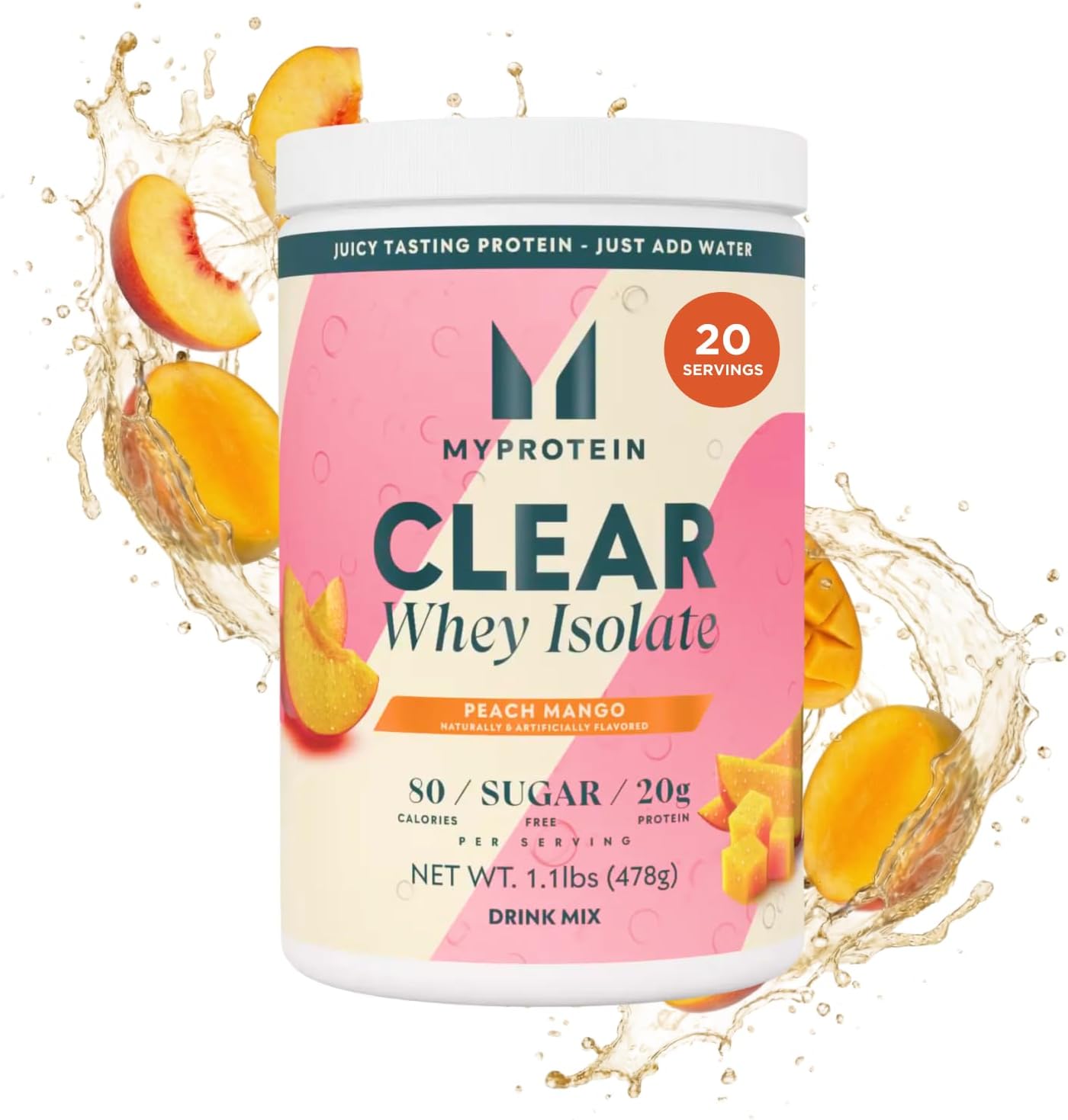 Myprotein Clear Whey Isolate Protein Powder, 35 Servings, (1.9lbs) Strawberry, 20g Protein per Serving, Naturally Flavored Drink Mix