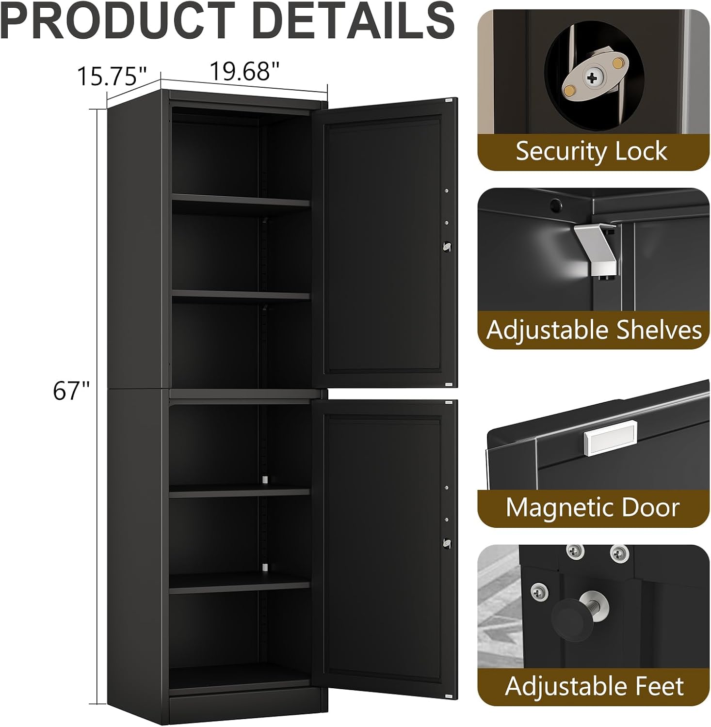 pozdeg 67" Tall Narrow White Metal Storage Cabinet | 2 Doors, 4 Adjustable Shelves, Freestanding Slim Pantry Organizer for Bathroom Kitchen Living Room
