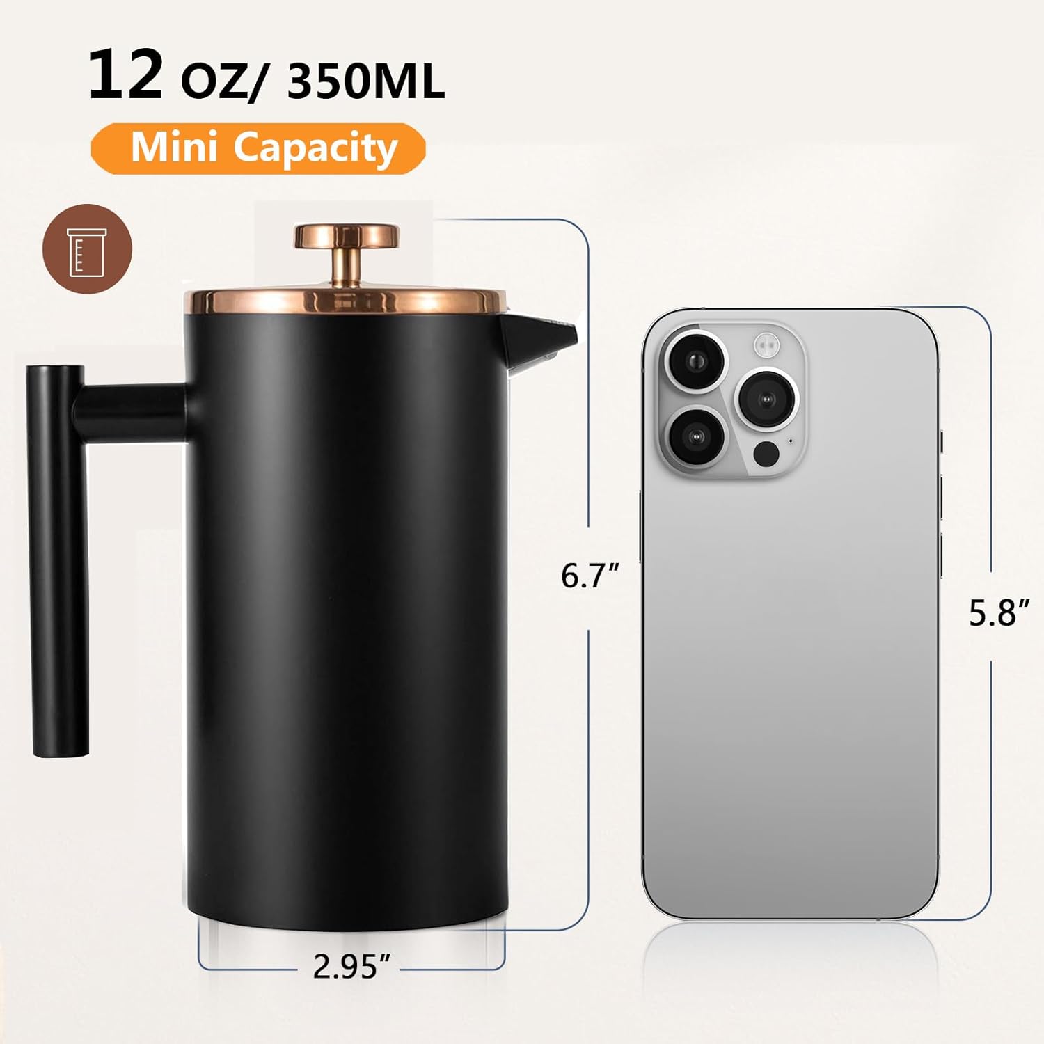 Black French Press Stainless Steel 34oz
