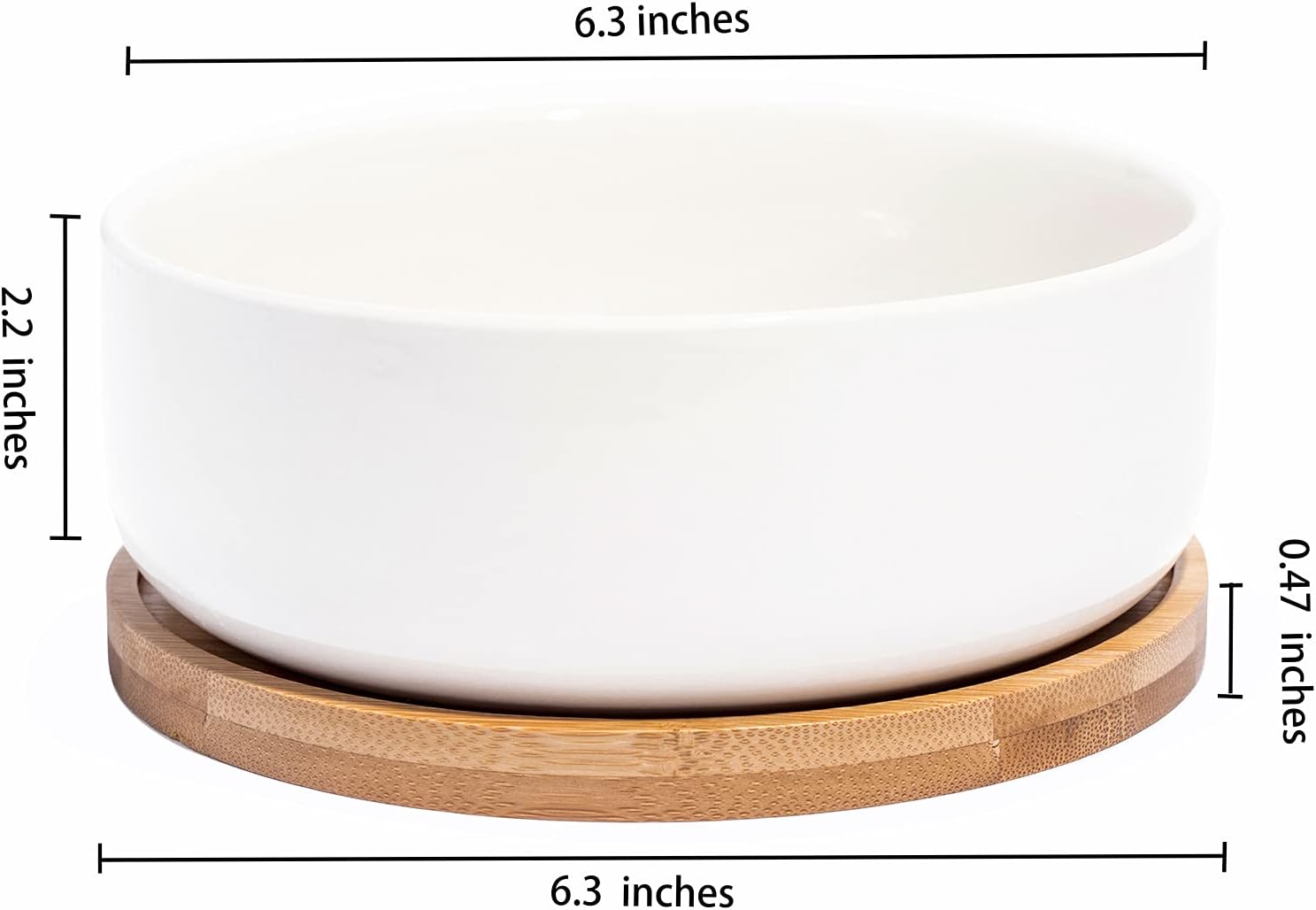 LANKER 6.3 Inch Round White Ceramic Succulent Planter Pot with Bamboo Tray