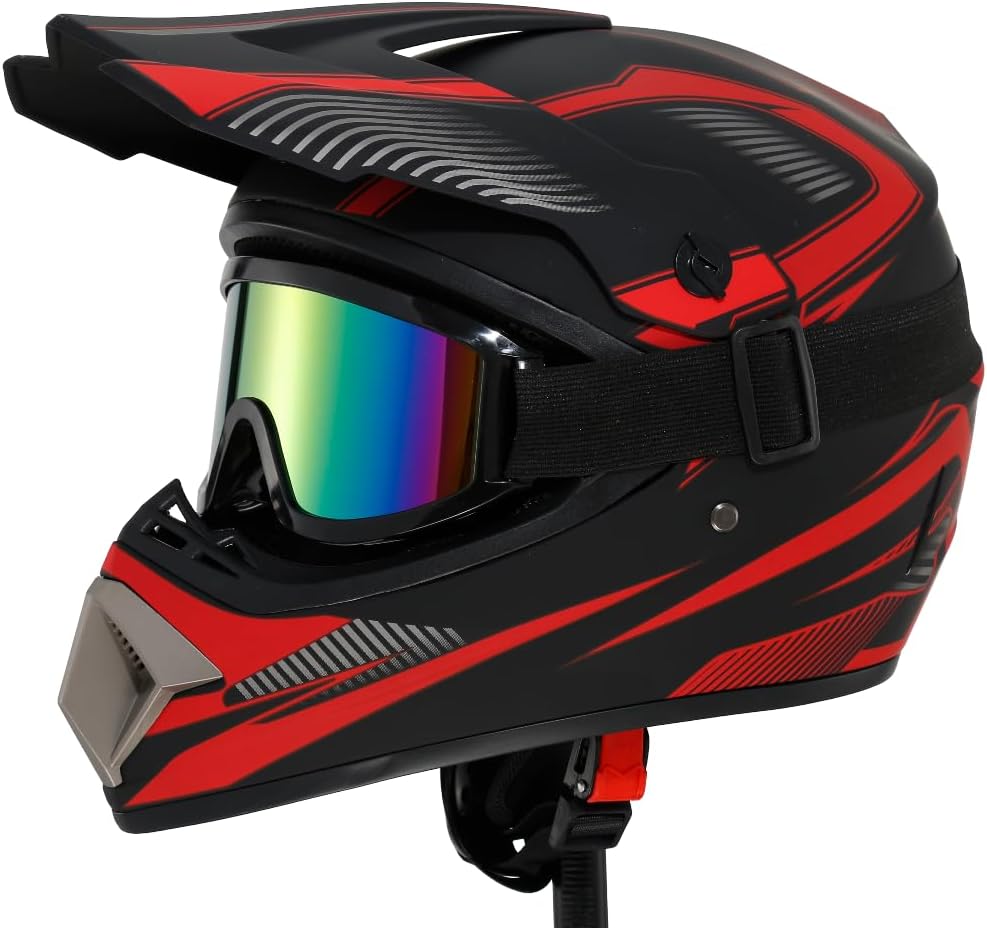 Motocross Offroad Helmet Dirt Bike Helmet BMX MX ATV Helmet Full Face Motorcycle Helmet with Gloves Goggles Mask for Unisex Adult Youth DOT/FMVSS