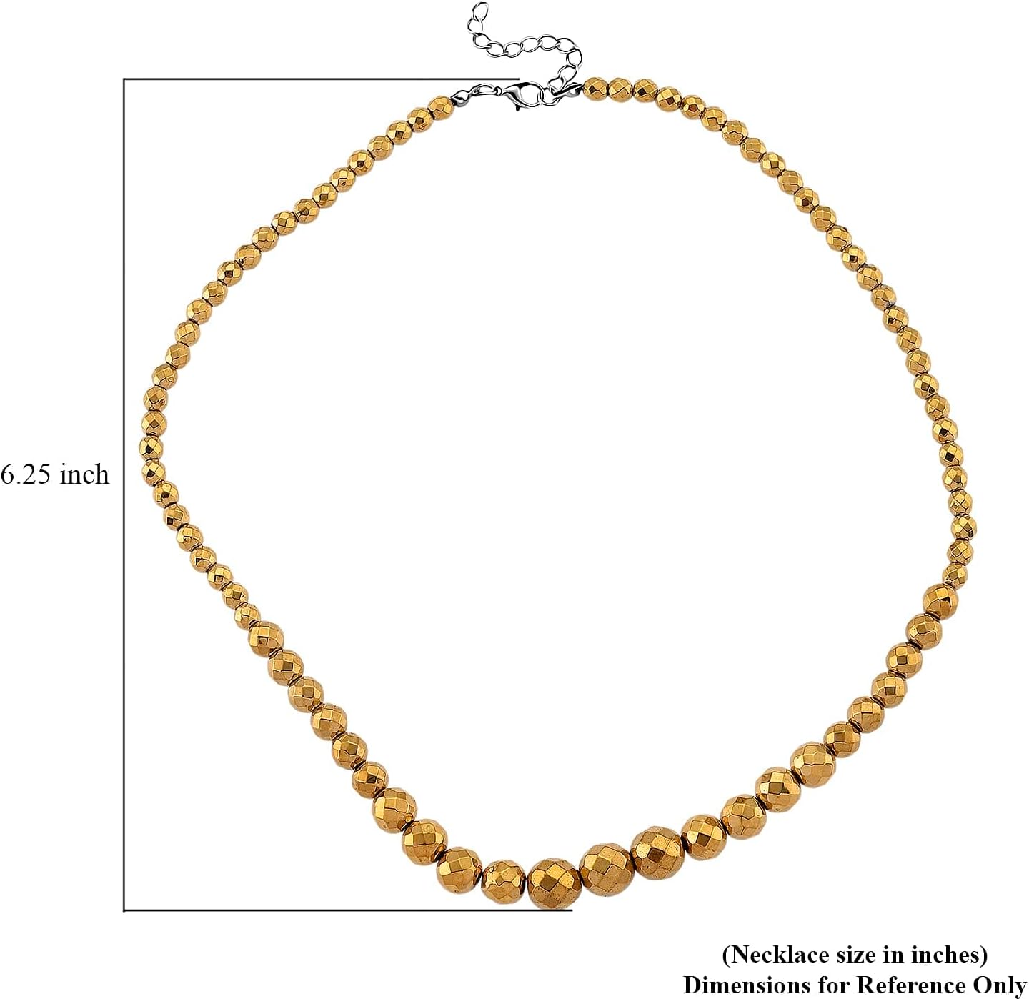 Yellow Gold Color Hematite Beaded Necklace Silvertone 560.00 ctw 21-23"
