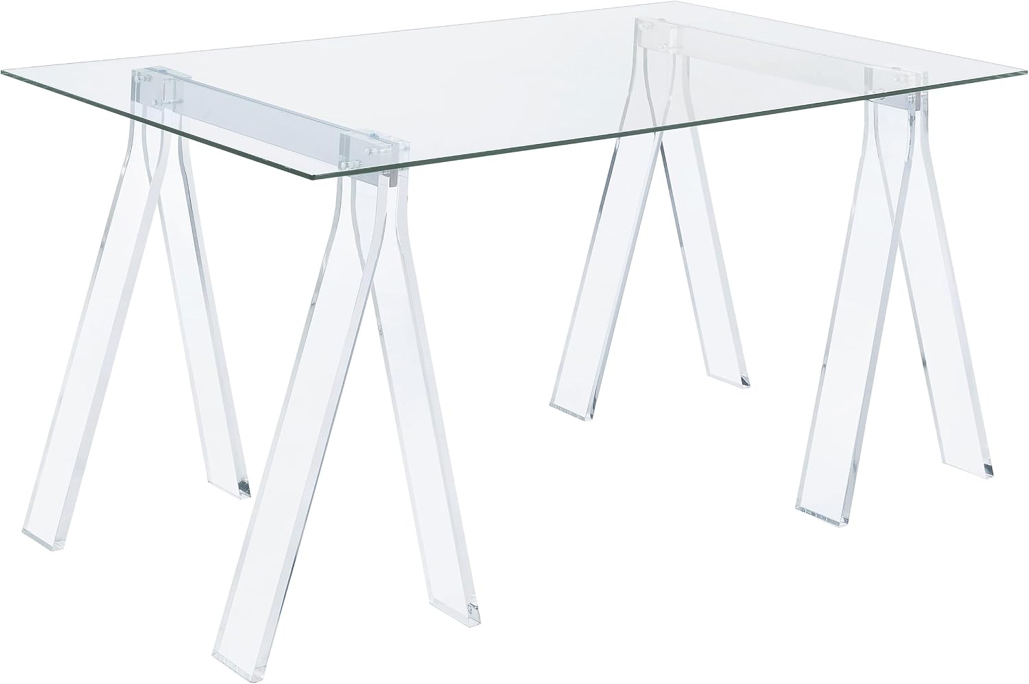 Coaster Home Furnishings – Amaturo – Glass & Metal – 59-Inch Transparent Design Writing Desk with Tempered Glass Top, Chrome Supports
