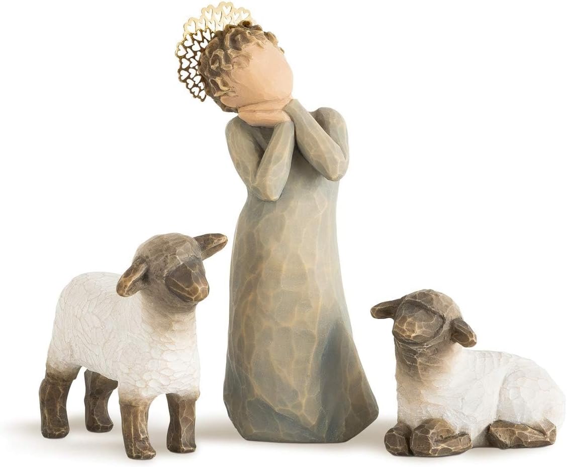 Willow Tree Shepherd and Stable Animals, Sculpted Hand-Painted Nativity Figures, 4-Piece Set | Designed by Artist Susan Lordi, Build the Nativity Scene, a Timeless Holiday Tradition to Display on Mantel or Tabletop