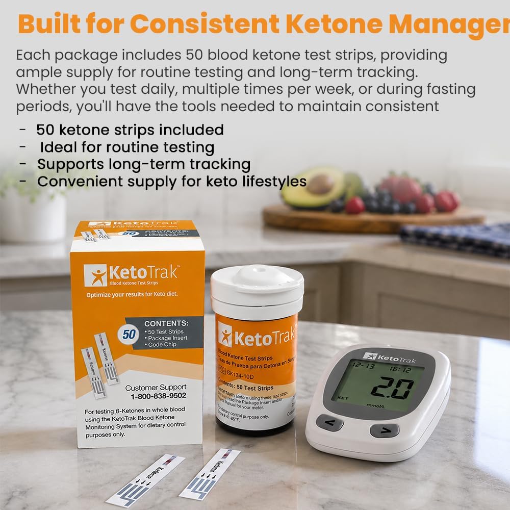 KetoTrak Blood Ketone Test Strips, 50 Count for Ketone Monitoring
