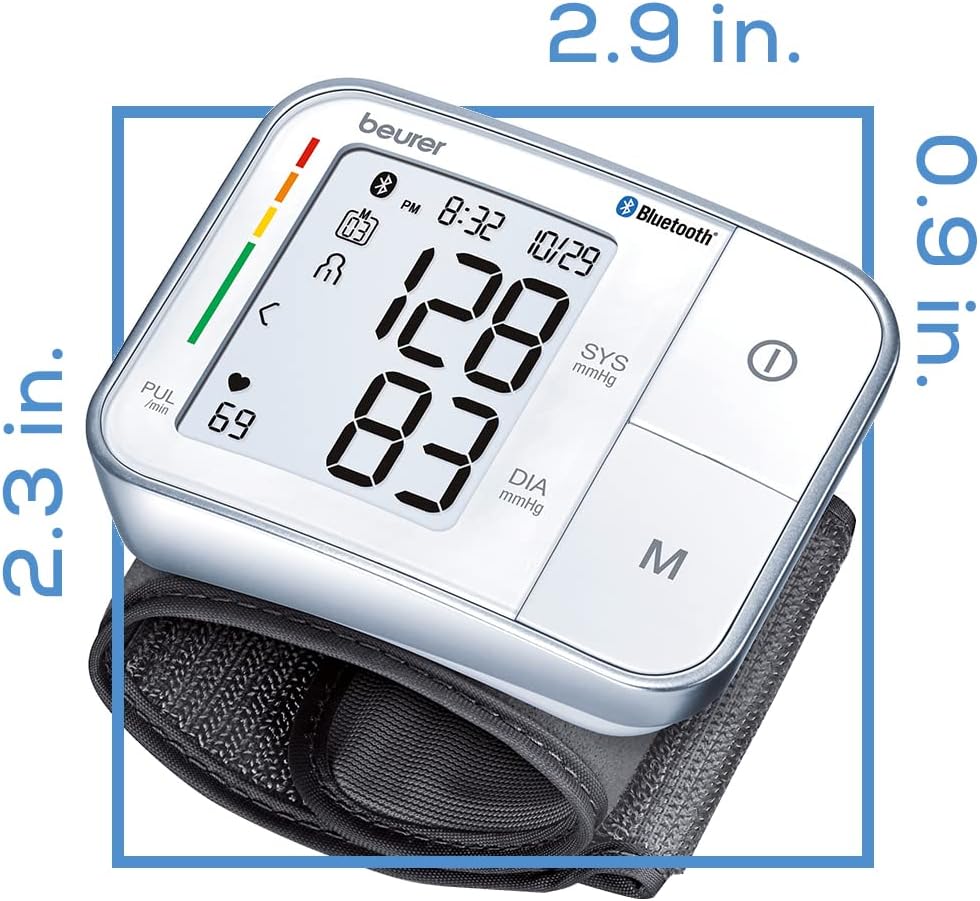 Beurer Bluetooth Smart, Wireless & Automatic Wrist Blood Pressure Monitor with Large LCD Display, Irregular Heartbeat Detection, Multi-Users