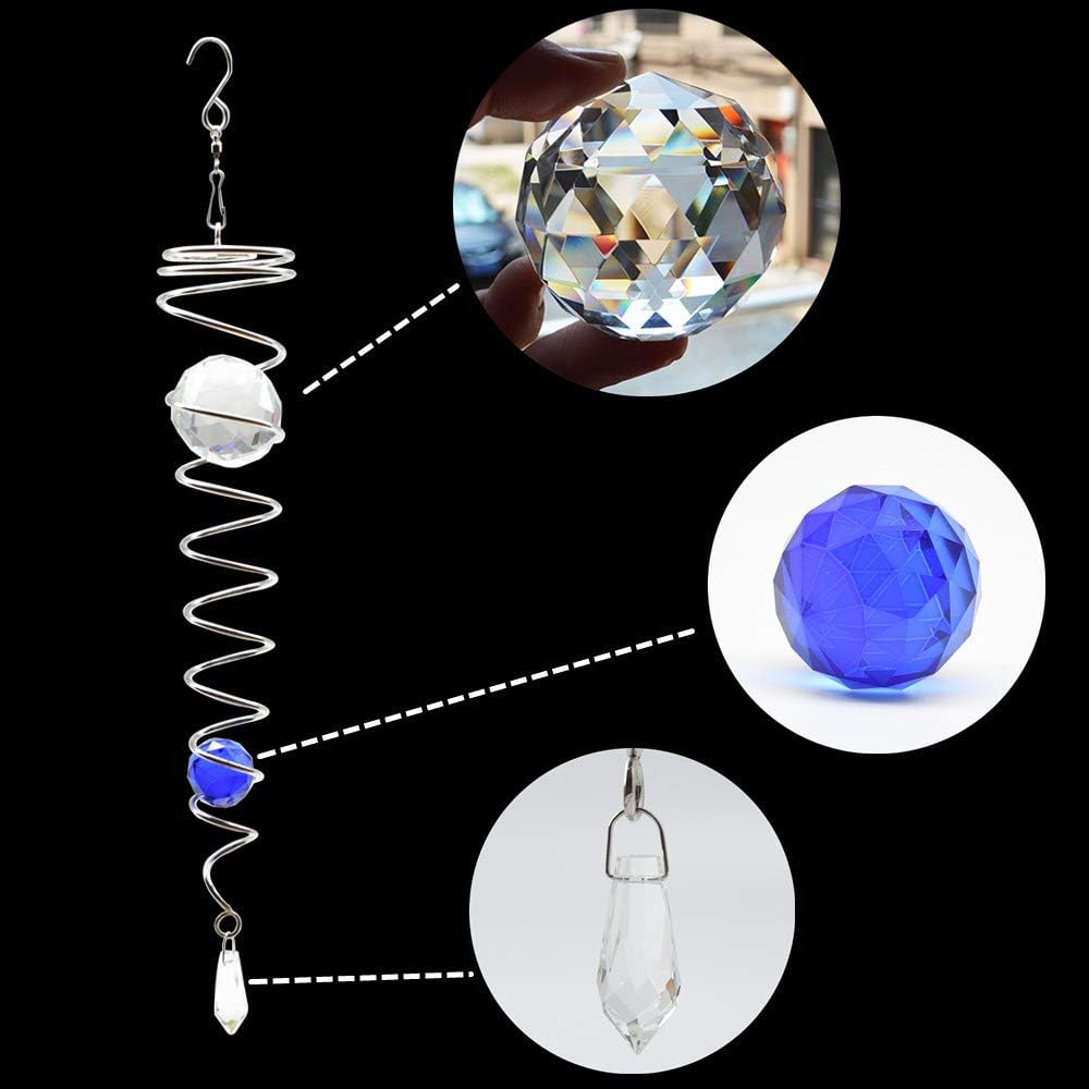 Gazing Ball Spiral Tail Wind Spinner Stabilizer，Stress Ball Indoor Outdoor Decoration Stainless Steel Glass Ball with Hanging Swivel Hook 13"