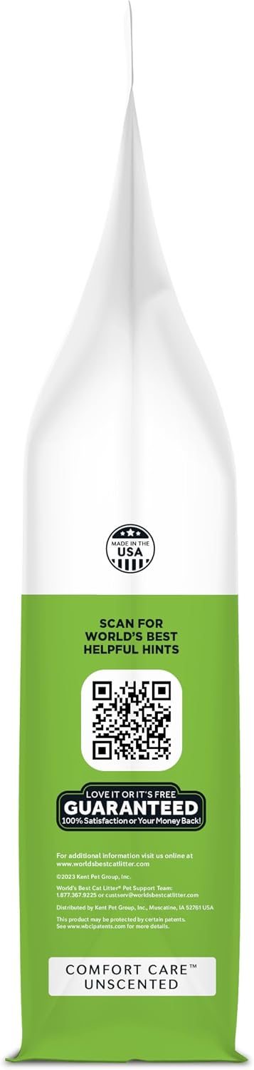 World's Best Cat Litter, Comfort Care, Unscented, Odor Control, 8 lb Bag | Gentle odor control for sensitive cats and lasts 2x longer; natural corn litter, quick clumping, flushable, 99% dust free