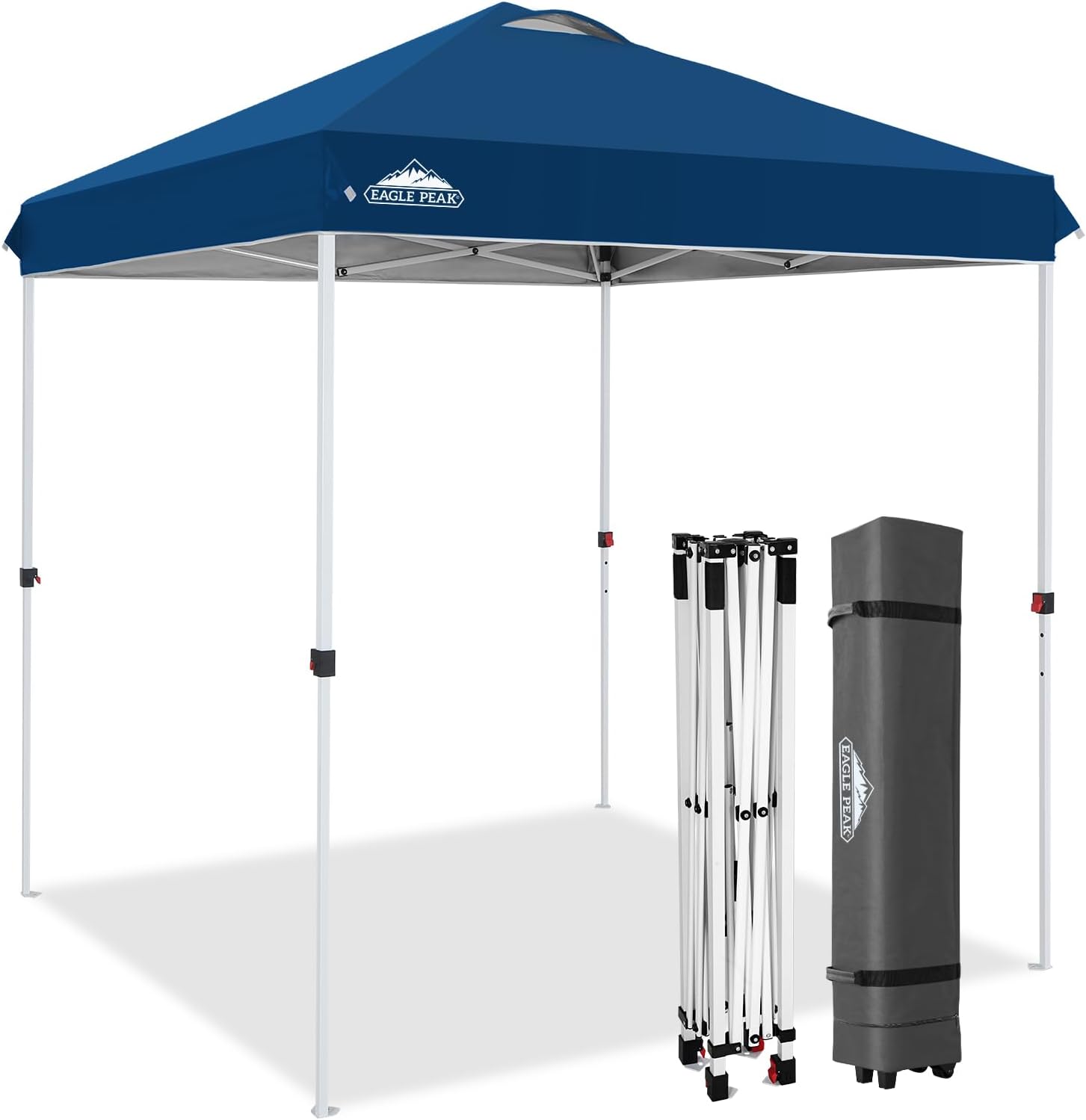 EAGLE PEAK 10x10 Pop Up Canopy Tent Easy Up Canopy Outdoor, White | Patented PeakPush™ Center Lock, 1 Person Setup Portable Pop Up Tent, Beach, Markets, Camping Sport Events, Wheeled Carry Bag