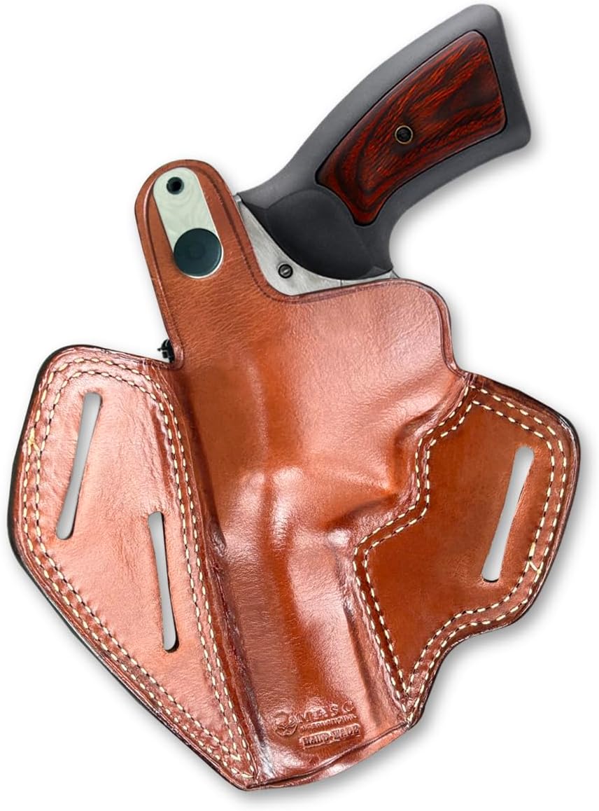 Premium Leather Three Slot OWB Pancake Holster with Thumb Break Fits, GP-100 357 Magnum 4.20" Barrel (Please Choose Your Hand Draw) Brown Color