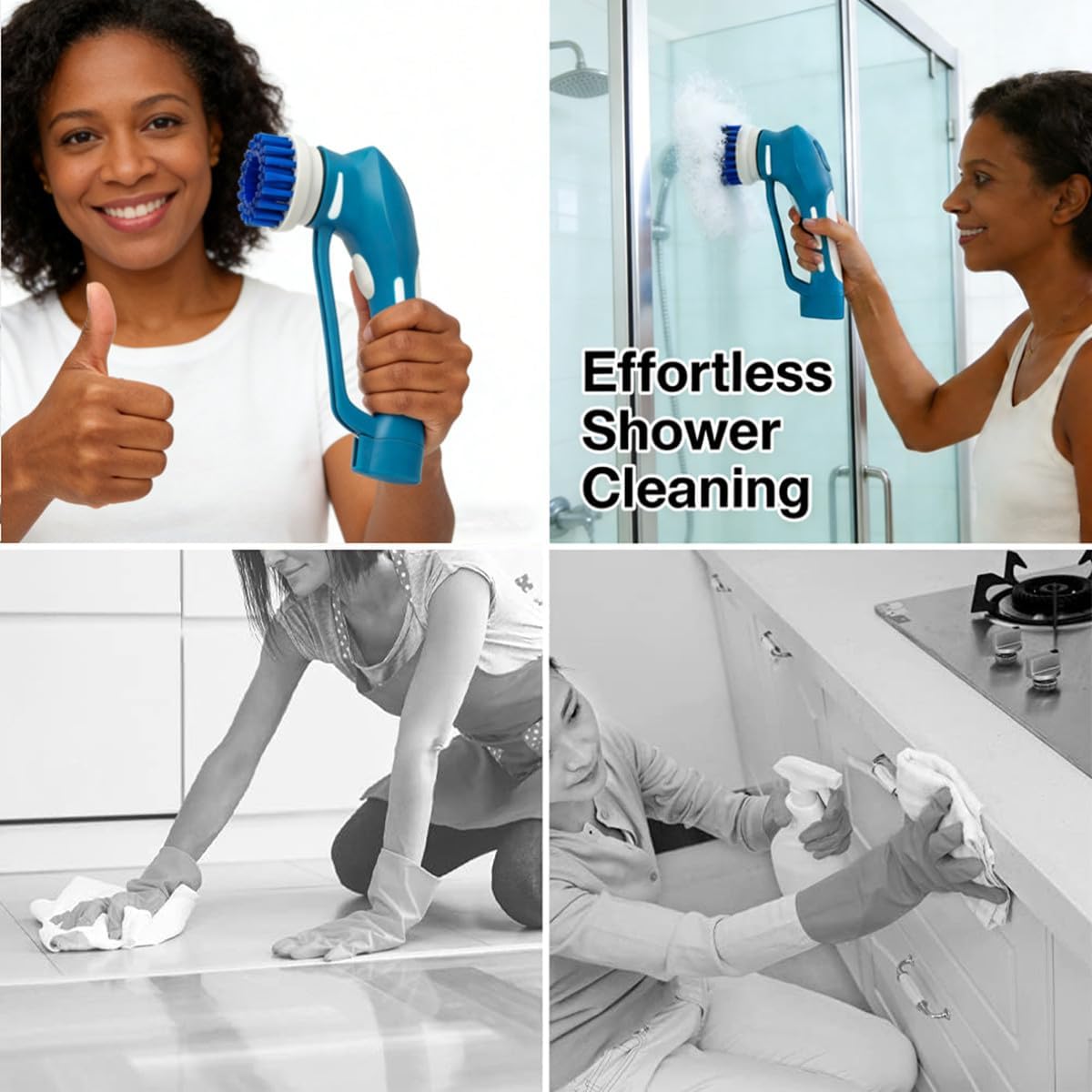 Cordless Electric Spin Scrubber with 6 Brush Heads & 2 Rechargeable Batteries, Power Scrubber for Shower Tile Grout Tub Bathroom Cleaning