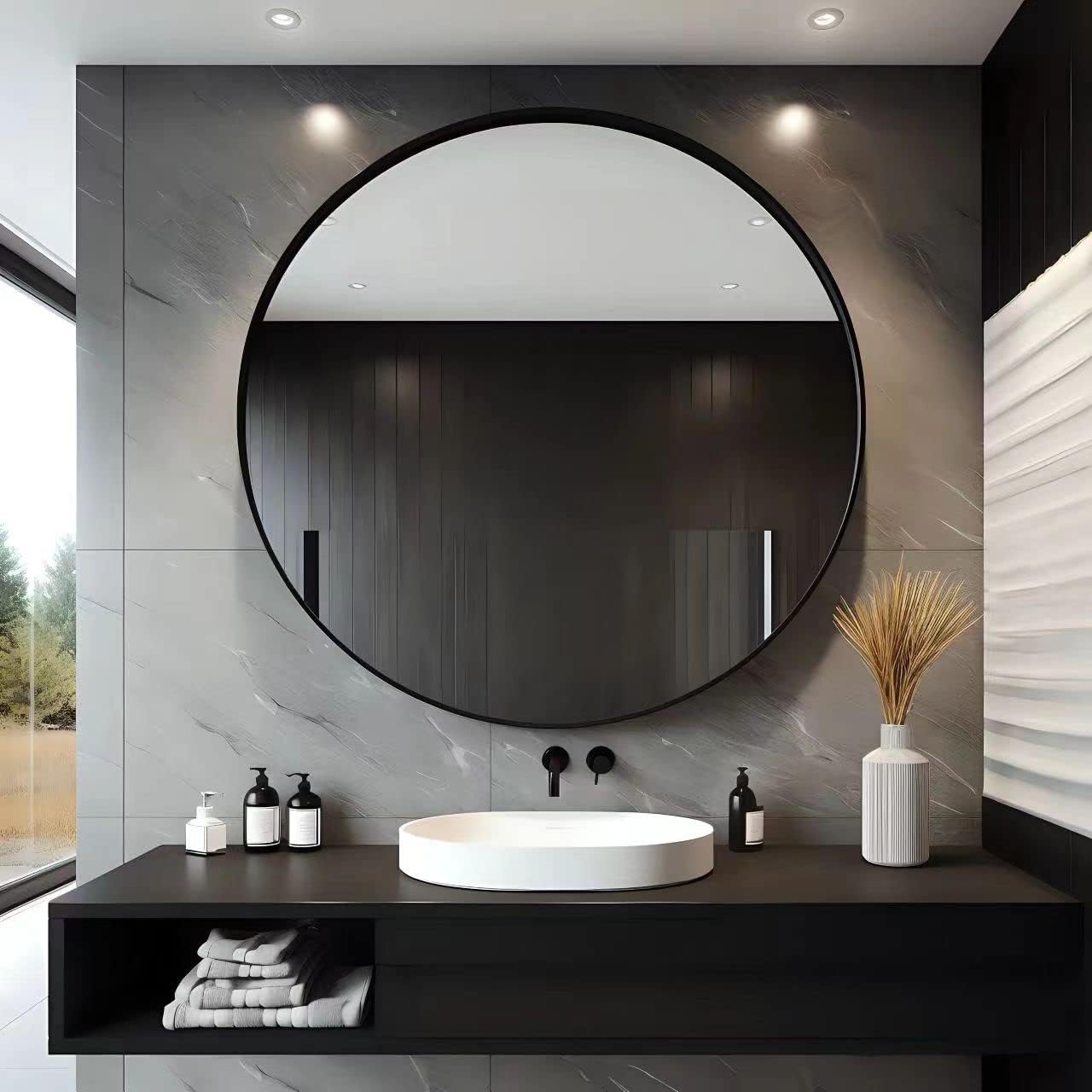 USHOWER Frameless Round Bathroom Mirror 24"
