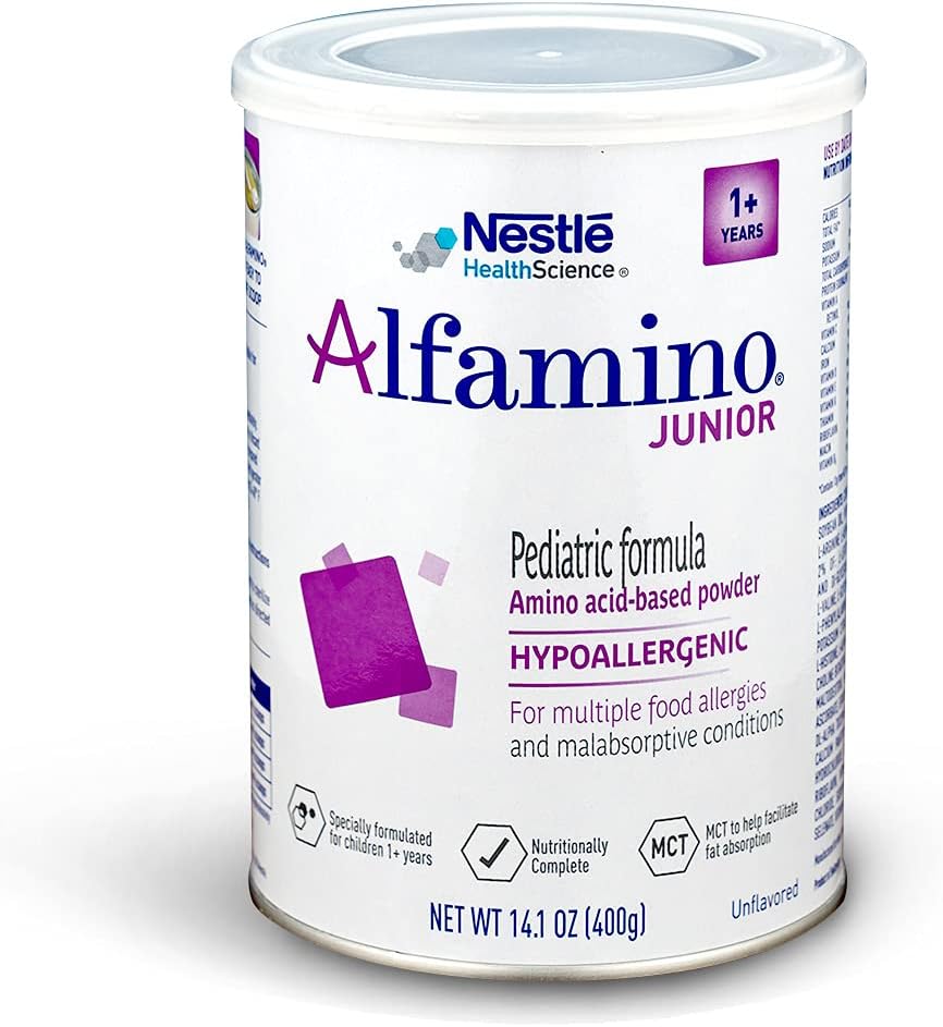 Alfamino Junior Pediatric Formula, Hypoallergenic Amino Acid Based Formula, for Children with Multiple Food Allergies, 1-13 Years, Unflavored, 14.1 Ounce (Pack of 1) | Hypoallergenic For Children with Multiple Food Allergies, 1-13 Years, 14.1 oz (Pack of…