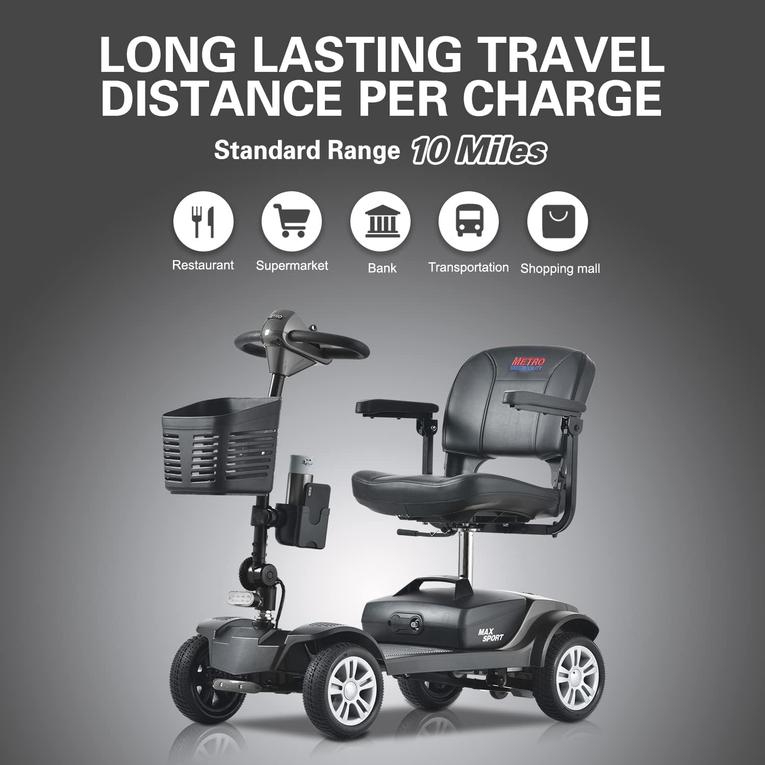 Metro Mobility 4 Wheel Powered Mobility Scooter for Seniors - 300 lbs Capacity Electric Mobility Scooter for Adults - Long Range Power Extended