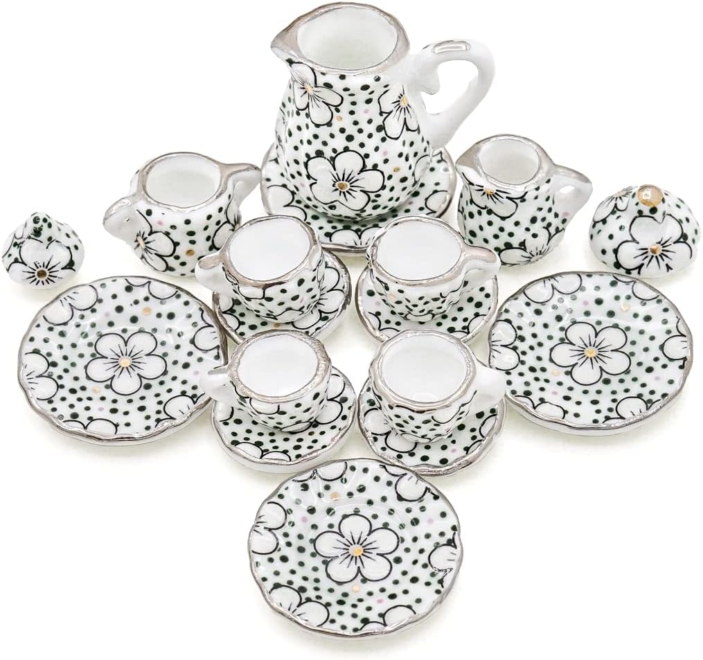 Odoria 1/12 Miniature Porcelain Tea Set 15Pcs Dollhouse Decoration Accessories, Grapes