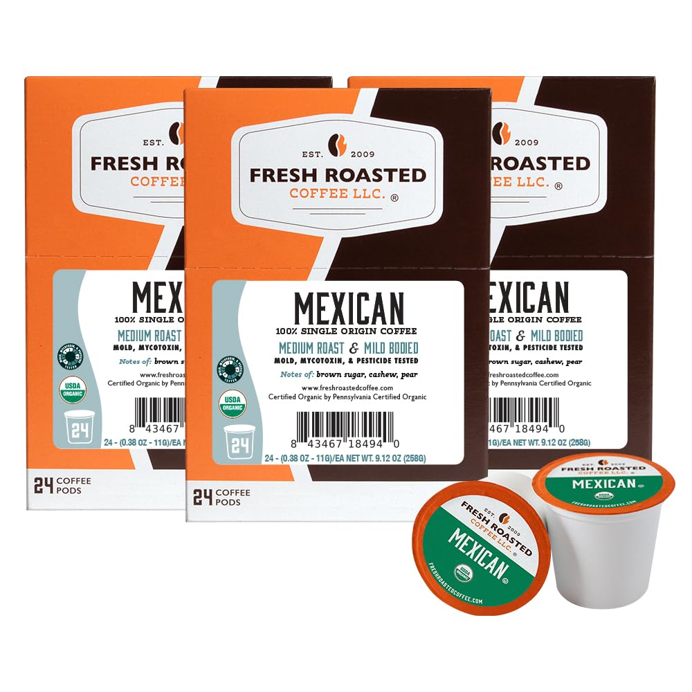 Fresh Roasted Coffee, Organic Colombian K-Cup Pods for Keurig Brewers, Medium Roast, USDA Organic, Kosher, 24 Count (Pack of 3)