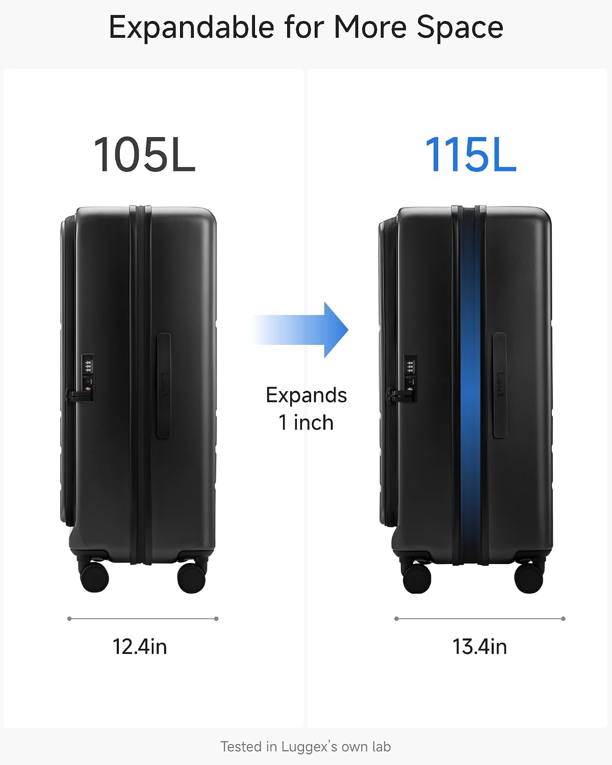 LUGGEX Checked Top Opening Expandable Suitcase, Black, 28" | Checked Luggage, Top Opening Design, 100% PC Hard Shell, Expandable Storage, TSA Approved Lock, 105L-115L Capacity, FX-Core
