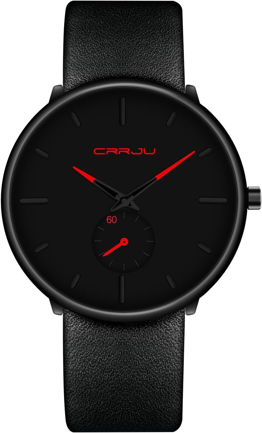 Mens Watches Ultra-Thin Minimalist Waterproof-Fashion Wrist Watch for Men Unisex Dress with Leather Band
