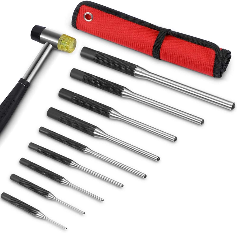 Roll Pin Punch Set with Storage Pouch, 9 Piece Steel Removal Tool Kit for Jewelry