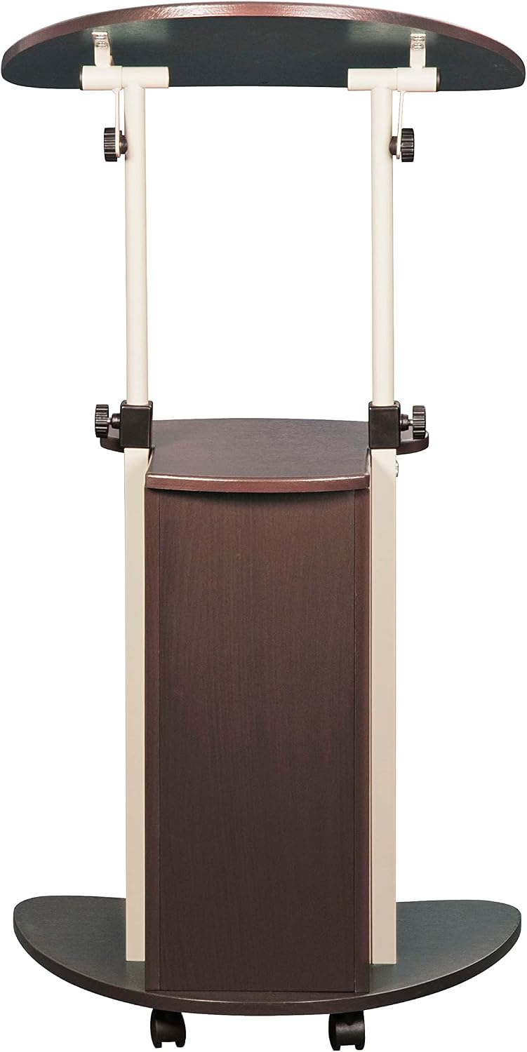 Techni Mobili Adjustable Height Rolling Laptop Cart with Storage, Graphite | Adjustable height rolling laptop cart with storage drawer, open shelf, wheels, sit‑stand design for office or medical use