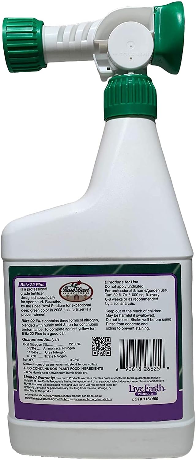 Live Earth Products Blitz 22 Plus Premium Turf Fertilizer, 22-0-0 with Humic Acid, 32 Fl. Oz.